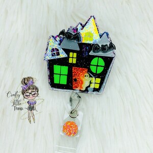3D Spooky Haunted House Badge Reel- Glow in the Dark Badge Reels- Halloween Badge Reel- Ghost Badge Reels