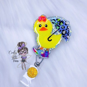 Cute Ducky in Rain Badge Reels- Spring Badge Reels- Duck Badge Reels- Springtime Badge Reels