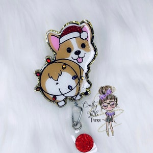 Corgi Christmas Lights Badge Reel- Christmas Badge Reels- Corgi Badge Reels- Festive Badge Reels