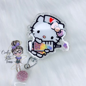 Pink Holographische Katzen Krankenschwester Abzeichen Reel- Katzen Abzeichen Reels- Krankenschwester Badge Reels- Phlebotomist Badge Reels- Kitty Badge Reels
