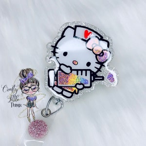 Hello Kitty Nurse Badge Holder/Reel ID Card Holder Medical Nurse RN Earrings