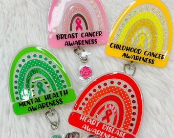 Awareness Rainbow Badge Reels- Boho Rainbow Badge Reels- Cancer Awareness Badge Reels- Customized Badge Reels