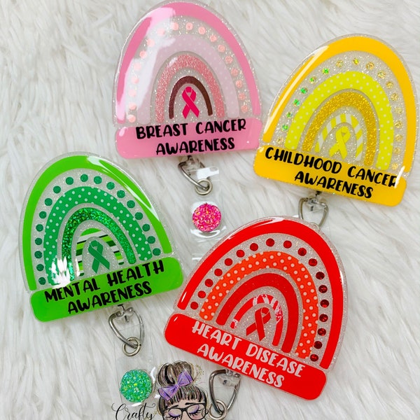 Awareness Rainbow Badge Reels- Boho Rainbow Badge Reels- Cancer Awareness Badge Reels- Customized Badge Reels