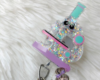 Sparkly Microscope Badge Reel- Education Badge Reels- Science Badge Reels