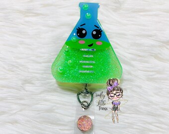 Glow in the Dark Beaker ID Badge Reel- Cute Lab Science Badge Reels