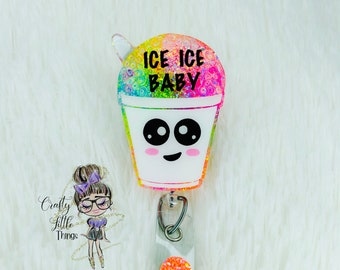 Cute Snowball Badge Reel- Italian Ice Badge Holder- Dessert Badge Reels- Summer Badge Reels- Colorful Badge Reels