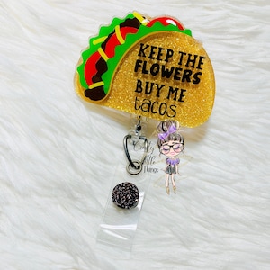 Tacos ID Abzeichen Reel - Lustige Badge Reels - Acryl Glitter Badge Reels