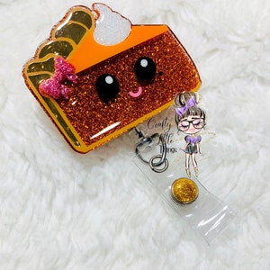 Pumpkin Pie with 3D Bow ID Badge Reel- Fall Badge Reels- Autumn ID Holder