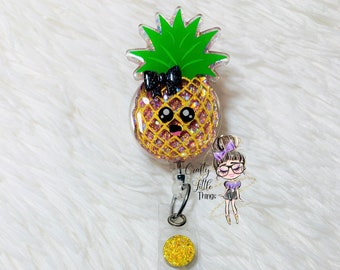 Rose Gold Pineapple Badge Reel- Cute Badge Reels- Fruit Badge Reels