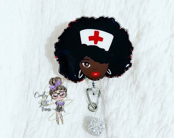 Black Nurse Badge Reel- African American Nurse Badge Reel- Medical Badge Reels- Professional Women Badge Reels
