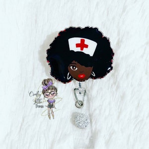 Black Nurse Badge Reel- African American Nurse Badge Reel- Medical Badge Reels- Professional Women Badge Reels