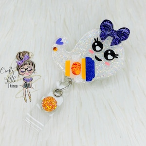 Ghost Coffee with 3D Bow ID Badge Reel Holder- Halloween Badge Reels- Cute Glitter Acrylic ID Badge Reels