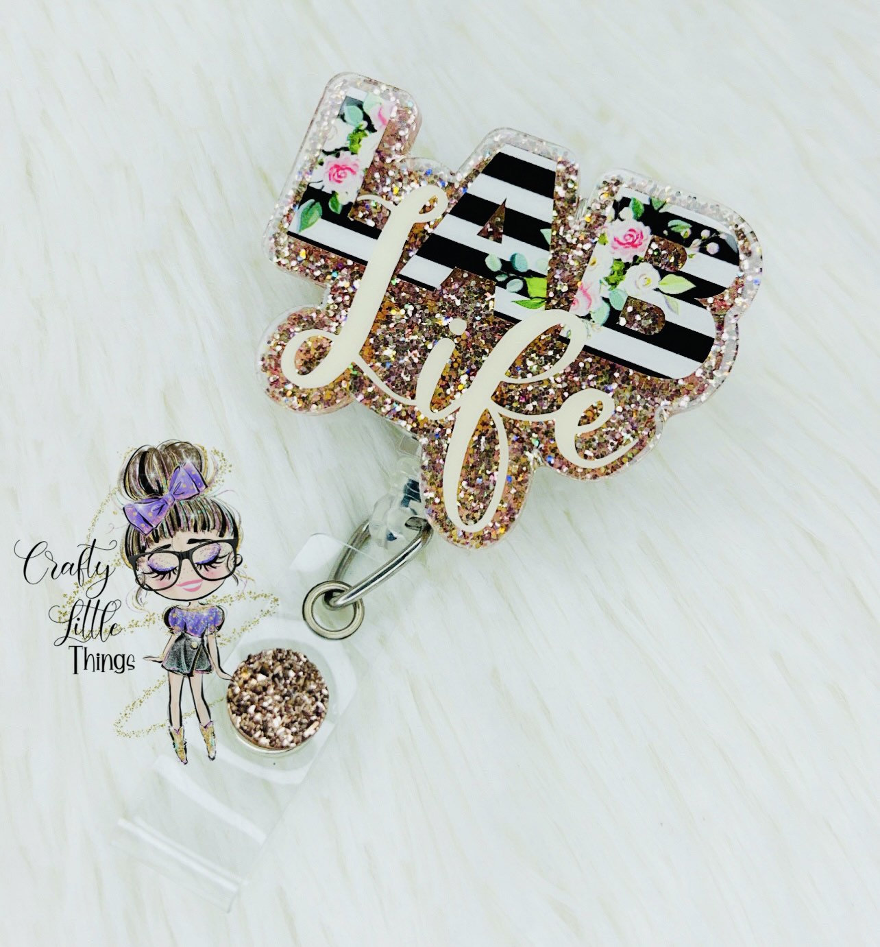 Rose Gold LAB Life Badge Reel Floral Badge Reels Laboratory Etsy UK