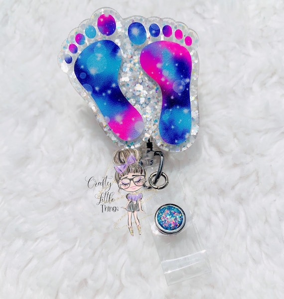 Cute Baby Feet ID Badge Reel Holder- Nurse Acrylic Badge Reels- Glitter Badge Reel