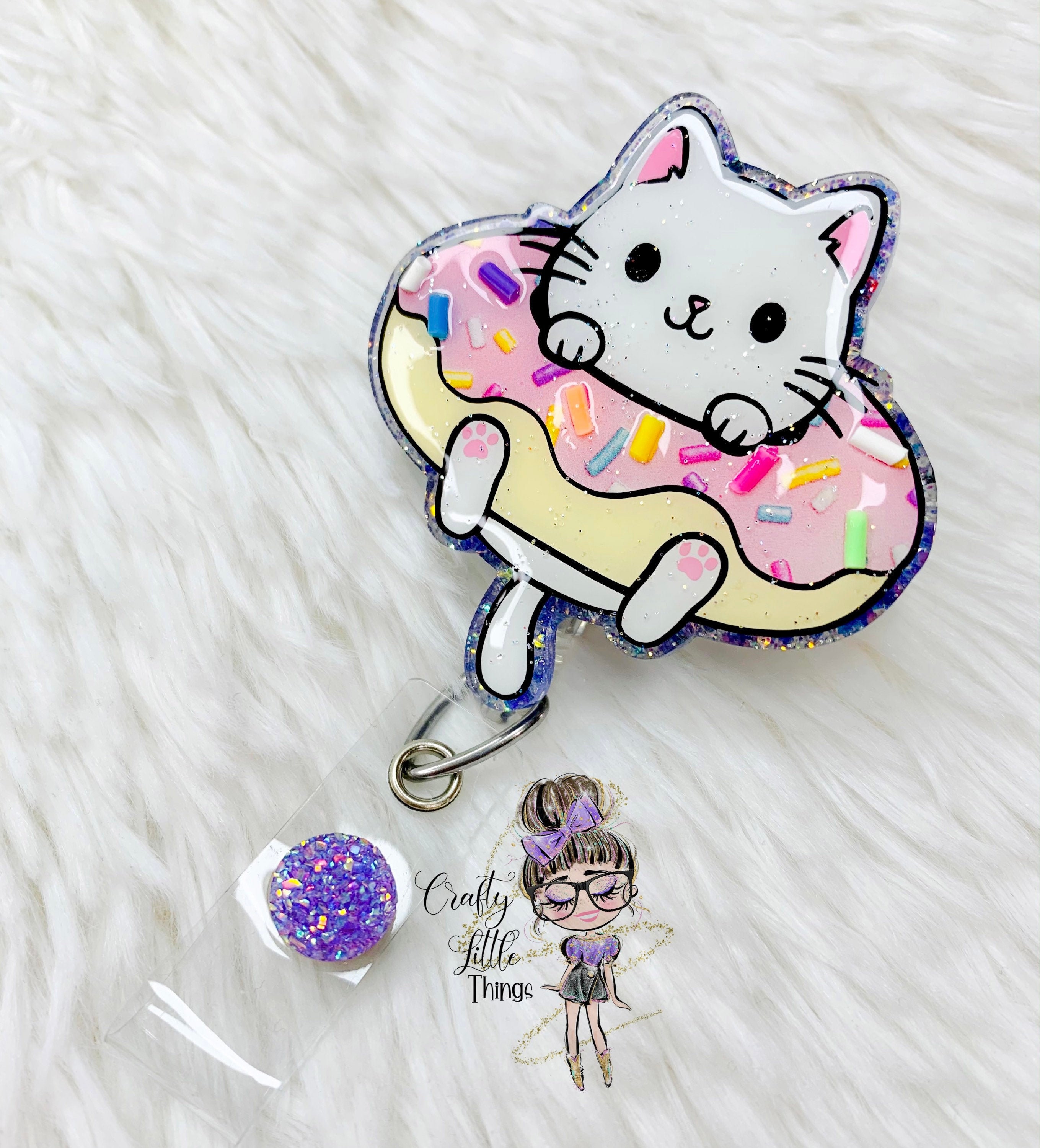 Cute Donut Kitten Badge Reel Cute Badge Reels 3D Badge Reels Cat Badge Reels  Food Badge Reels -  UK