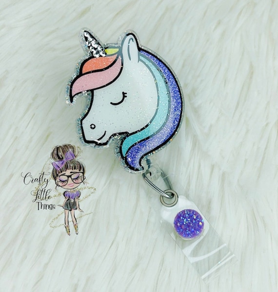 Rhinestone Rainbow Unicorn Badge Reel- Rhinestone Badge Reels- Unicorn Badge Reels- Fun Badge Reels