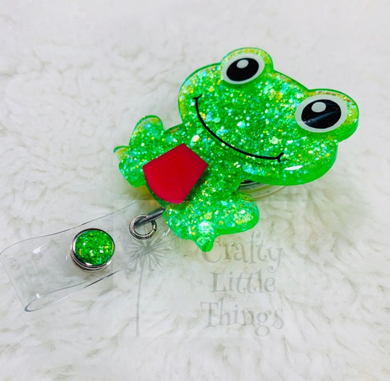 Bright Green Frog ID Badge Reel Green Frog Glitter ID Badge Reel