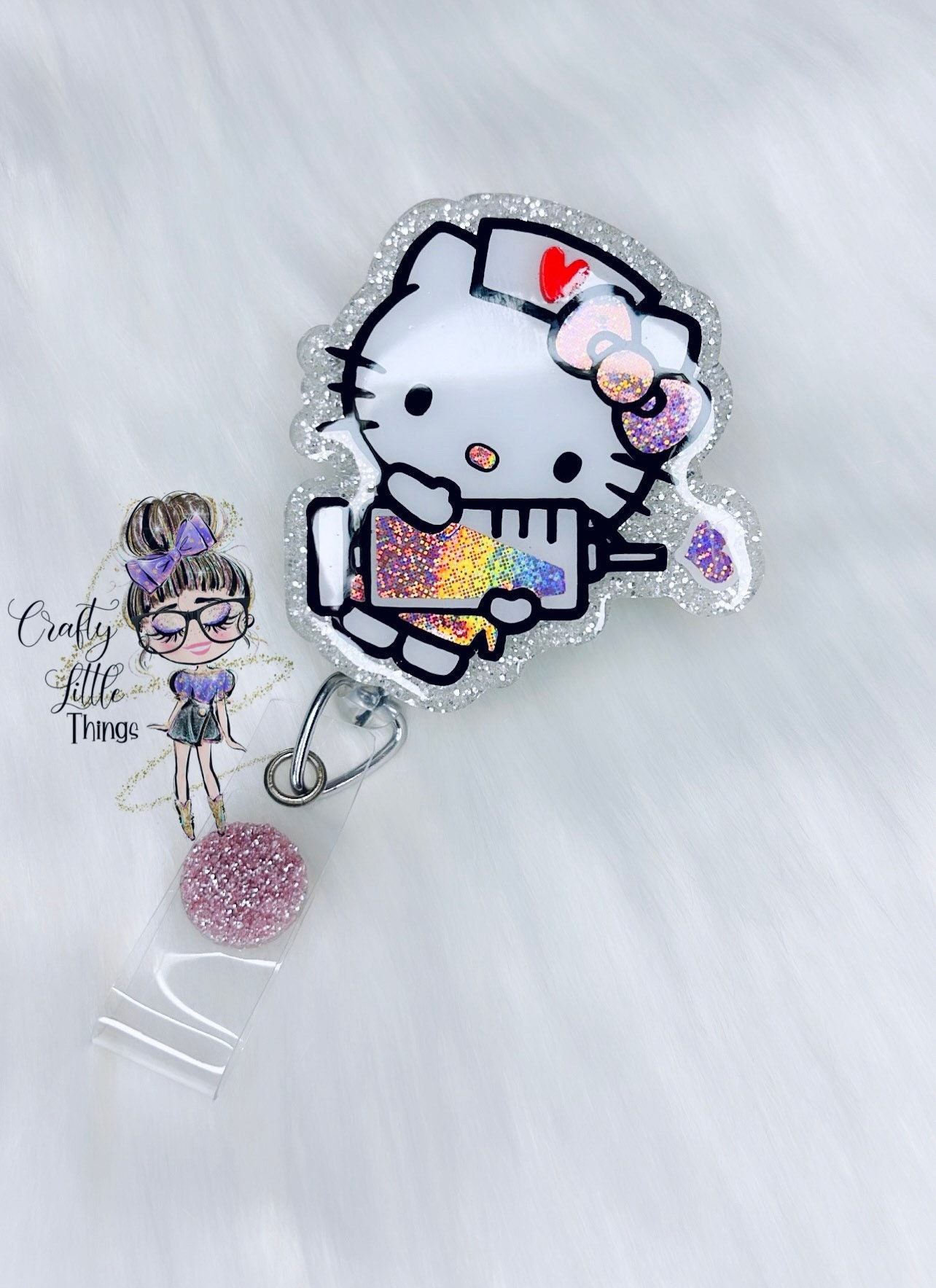 Cute Baby Feet ID Badge Reel Holder Nurse Acrylic Badge Reels Glitter Badge  Reel 