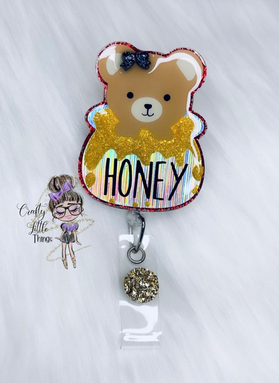 Bear in Honey Pot Badge Reel Teddy Bear Badge Reels Valentines Day