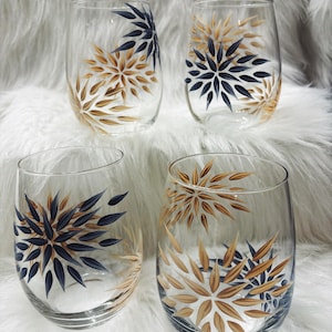 Sophisticated - Hand Painted Stemless Wine Glasses