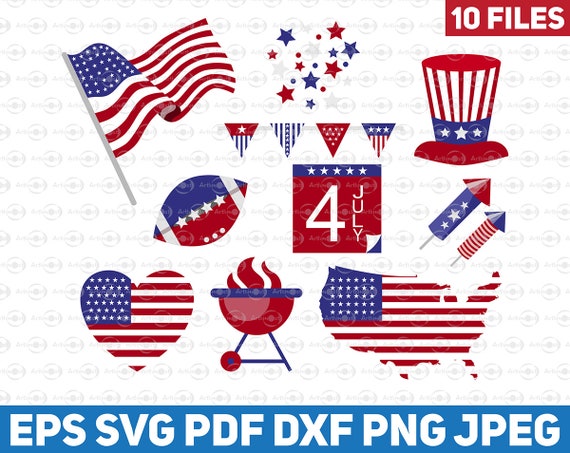 Download Usa National Symbols Clipart Set Vector American Flag 4th Etsy