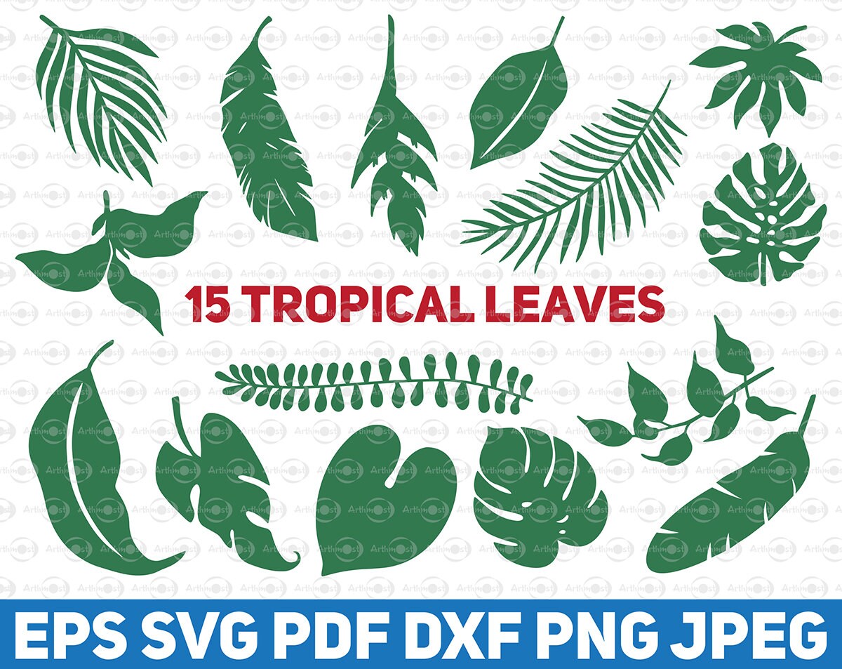 Download Tropical Leaves 15 Files Clipart Bundle Tropical Party Decor Svg Palm Leaf Svg Cut File Jungle
