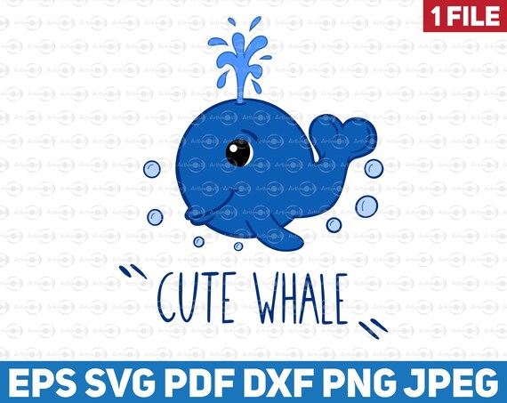 Download Baby Whale Clipart Svg Blue Whale Vector Cartoon Smiley Etsy