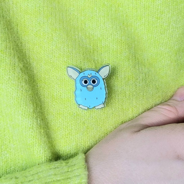 Blue Furby Acrylic Pin Badge | Cute Fashion Accessory | 90's Childhood Toy Pin Badge Gift for Friend | 90s