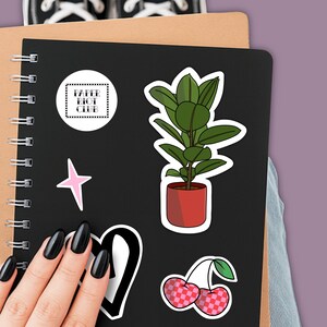 Rubber Plant Vinyl Sticker: Ficus Elastica in Red Pot