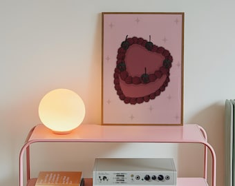 Lámina decorativa con diseño retro de pastel con forma de corazón – Decoración de pared alternativa y espeluznante (Descarga digital)