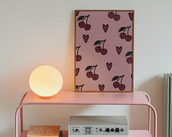 Kunstprint kersen en hart – Red Alt Girly muurkunst | Rock Chick-huisdecoratie