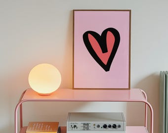 Pink Red Heart Art Print | Bold Modern Love Wall Art (Digital Download)