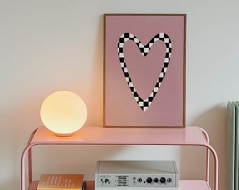 Zwart-wit geruite hartprint | Alt-muurkunst | Alternatieve kamerinrichting | Indie esthetische poster