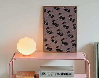 Lámina decorativa con estampado de cerezas negras – Arte de pared alternativo y original / Decoración para el hogar en tonos gris oscuro / Lámina para cocina o dormitorio