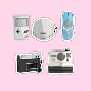 Paquete de calcomanías de tecnología retro de los años 80 y 90 / Calcomanías para computadora portátil o tableta / Juego de calcomanías de los años 90 / Calcomanías para jugadores