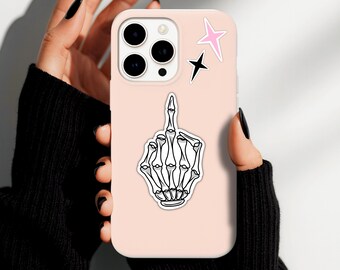 Skeleton Middle Finger Sticker: Goth Halloween Laptop Decal