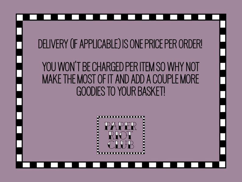 Infographic explaining delivery (if applicable) is for the first item only and all other added items have no extra cost.