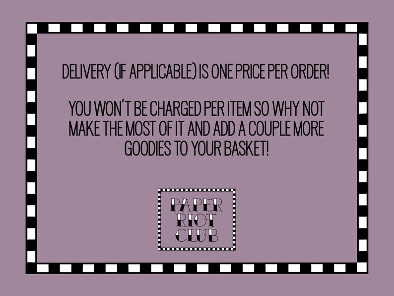 Infographic explaining delivery (if applicable) is for the first item only and all other added items have no extra cost.