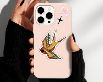 Pegatina de golondrina estilo tatuaje tradicional / Vinilo decorativo estilo grunge alternativo