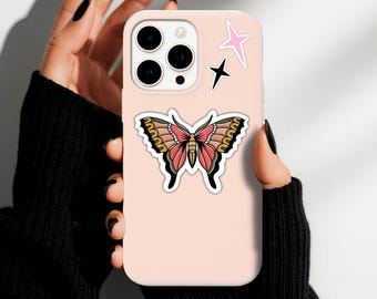 Pegatina de mariposa de tatuaje tradicional / Vinilo adhesivo troquelado estilo grunge alternativo