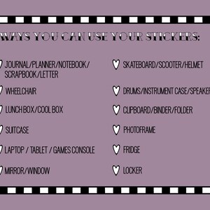 Infographic showing where you can stick your vinyl die-cut sticker such as notebook, laptop, mirror.