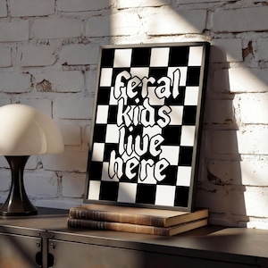 Feral Kids Gothic Art Print: Black & White Checkered Grunge Decor