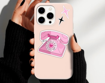Retro Pink Telephone Sticker | 50's Vintage Style Vinyl Decal