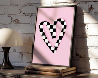 Checkered Heart Art Print: Soft Goth Home Decor