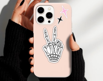 Skeleton Peace Hand Sticker: Goth Halloween Decal