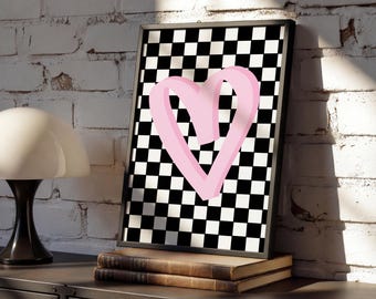 Checkered Heart Art Print: Soft Goth Home Decor