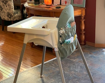 Sage / Handy Organizer for IKEA High Chair, Antilop Highchair Wipeable Pocket Pouch with 3 Compartments, Mealtime Essentials Organizer