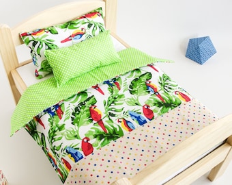18-Inch Doll Bedding Set Fits AG Doll Tropical Print IKEA Doll Bedding