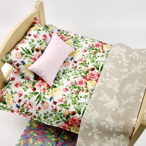 Handmade Shabby Chic Doll Bedding Set: 18-inch Doll, Floral Blanket