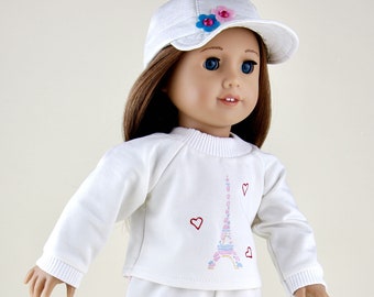 Doll Clothes - 18 Inch Doll Clothes - White Doll Tracksuit with Baseball Cap Fits AG Paris